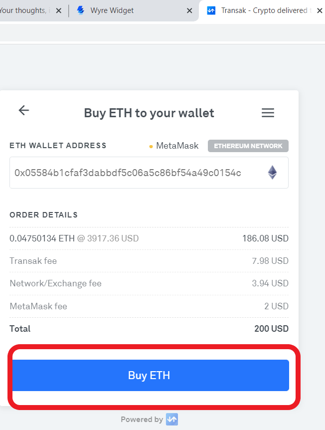 Buy Ethereum in MetaMask