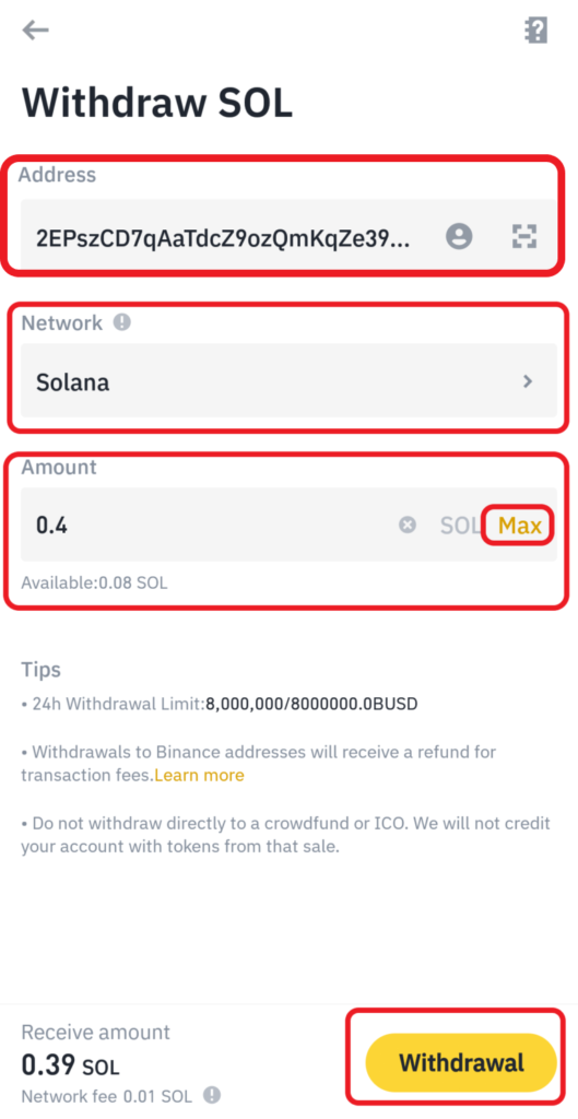 Transfer Solana from Binance to Solflare