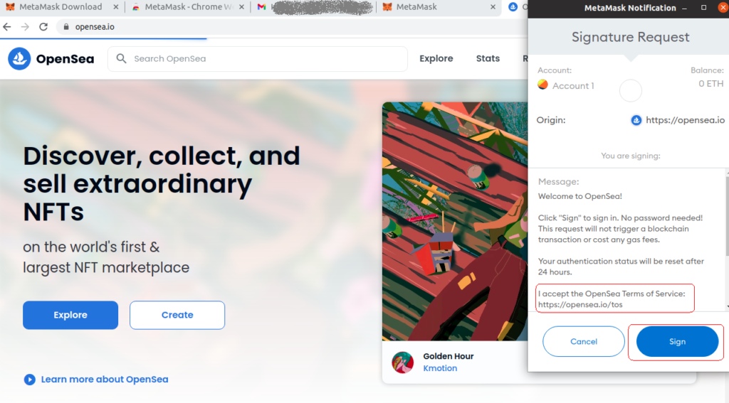 OpenSea Sigin with MetaMask