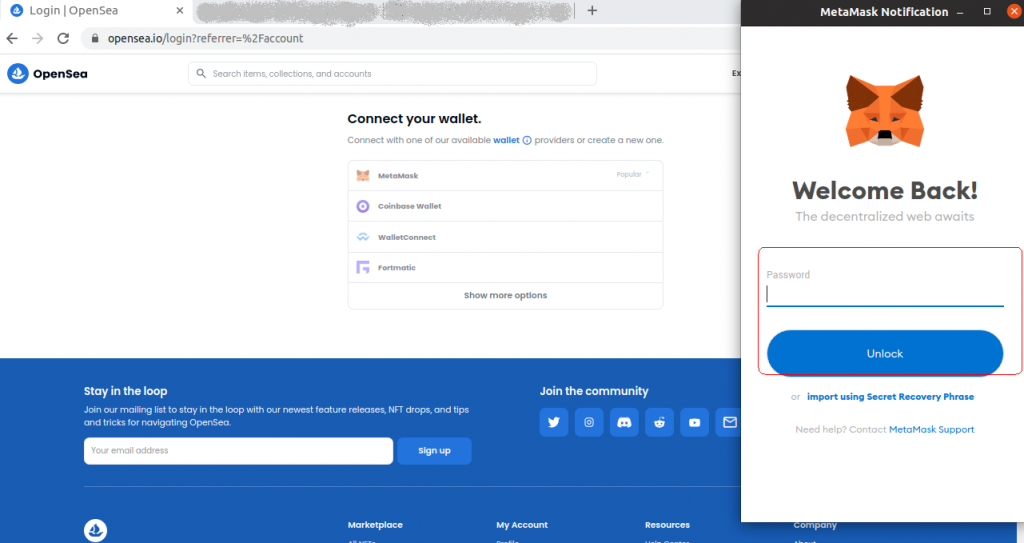 OpenSea MetaMask password