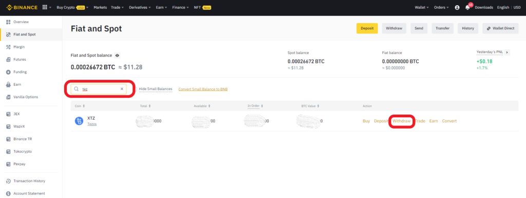 send Tez from Binance to Temple Wallet