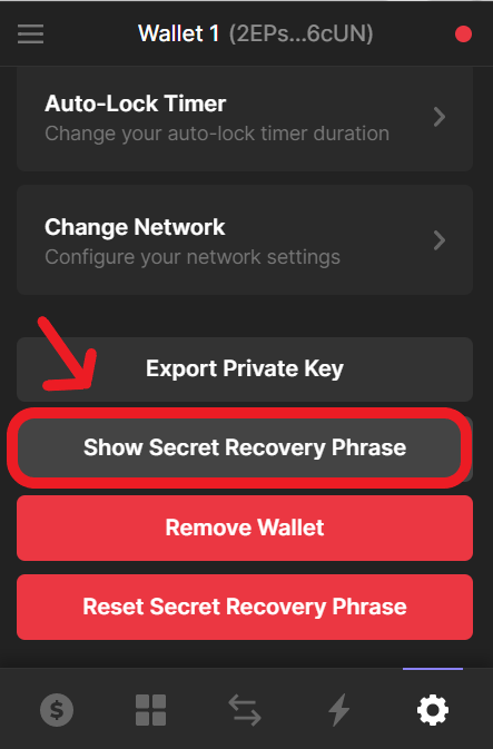 Find the Secret Recovery Phrase on Phantom Wallet