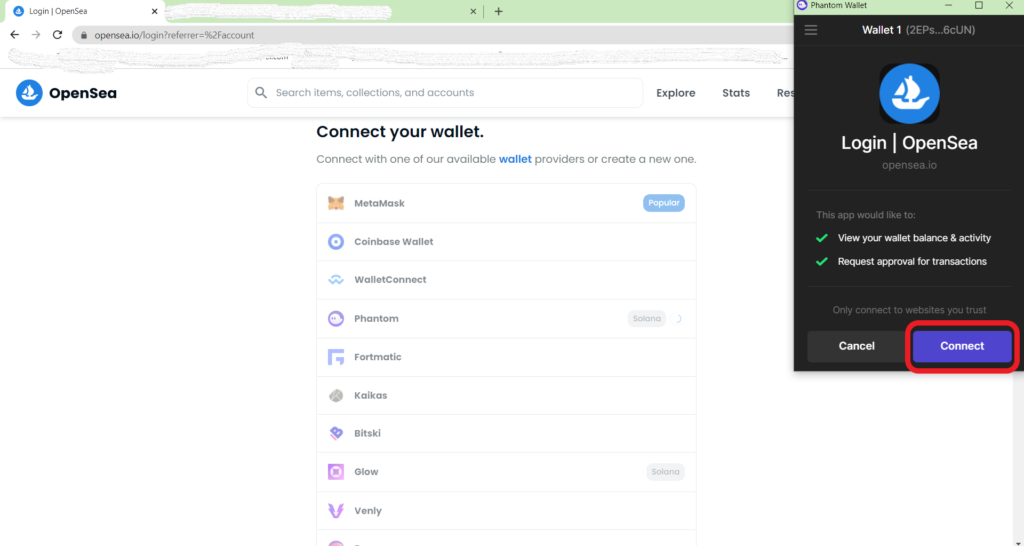 Connect Phantom Wallet to OpenSea