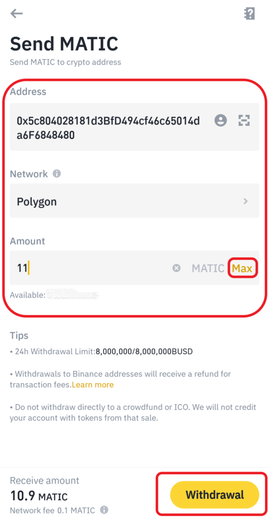 Transfer MATIC from Binance to Trust Wallet