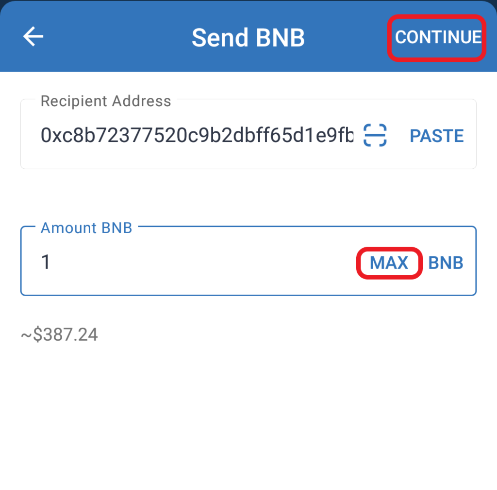 Transfer BNB from Trust Wallet to Binance