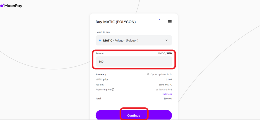 Buy MATIC in MetaMask