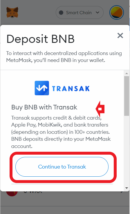 Buy BNB inside MetaMask