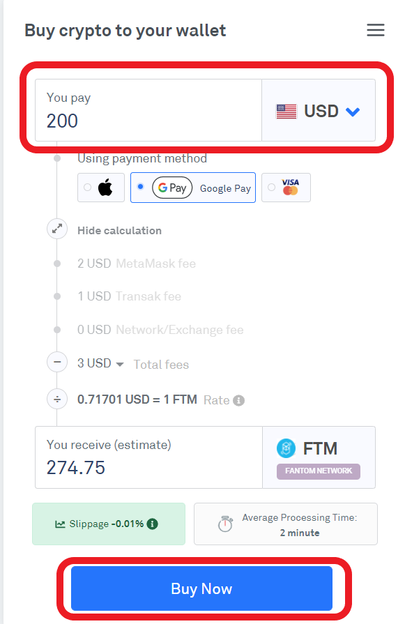 Buy FTM inside MetaMask