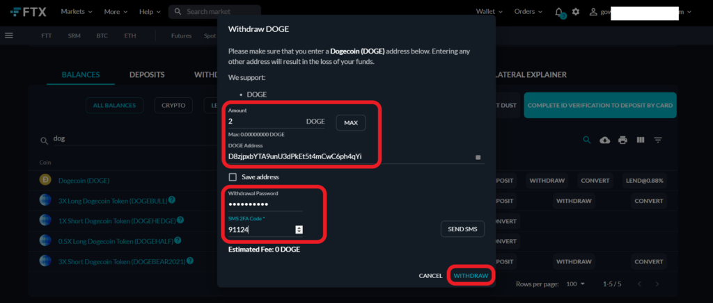 Transfer Dogecoin (DOGE) from FTX to Trust Wallet