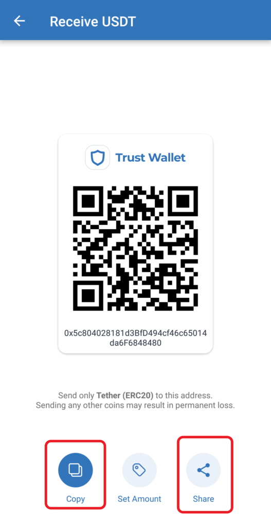 USDT address in Trust Wallet