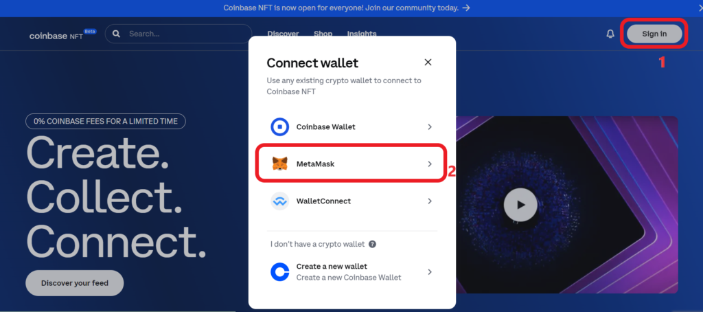 Connect MetaMask to Coinbase NFT Marketplace