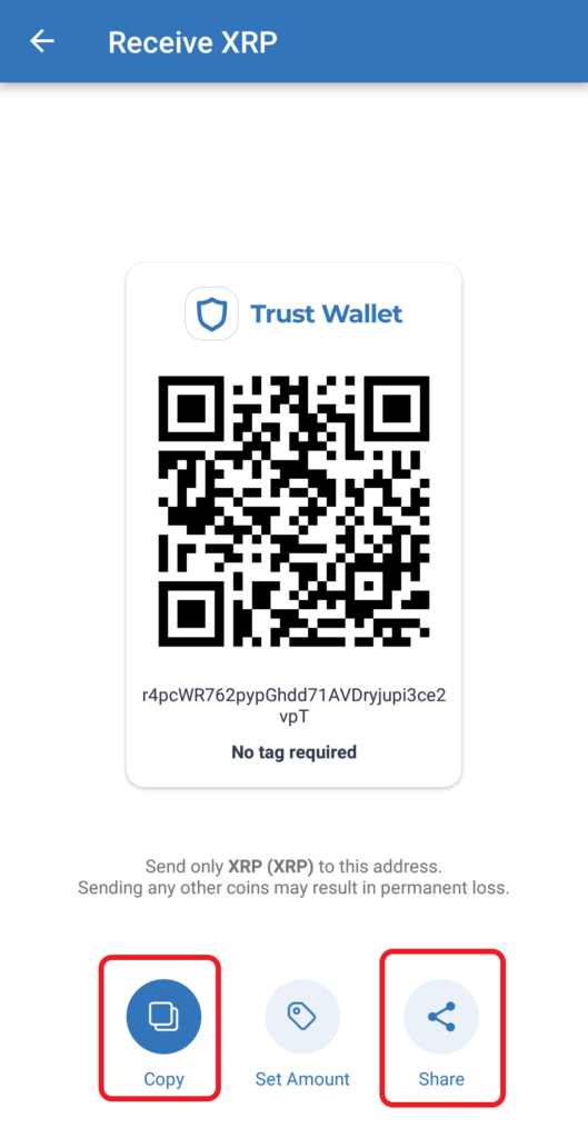 XRP address on Trust Wallet