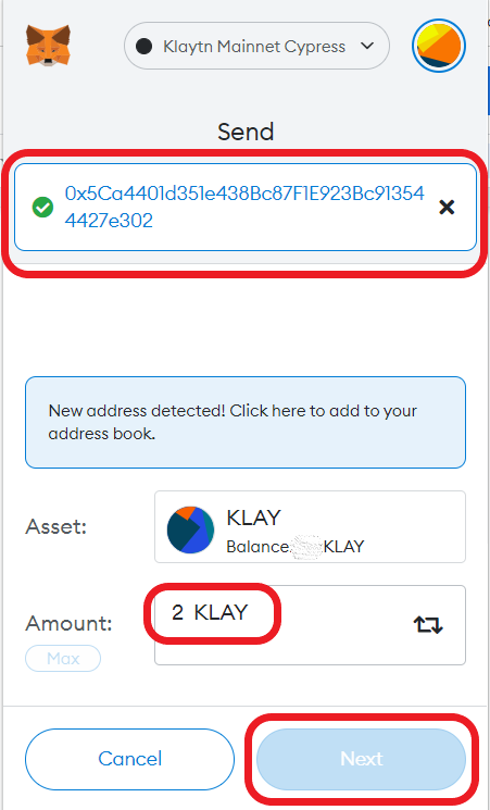 Transfer KLAY from MetaMask to Kaikas Wallet