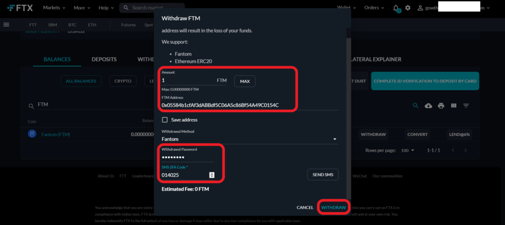 withdraw FTM from FTX to MetaMask