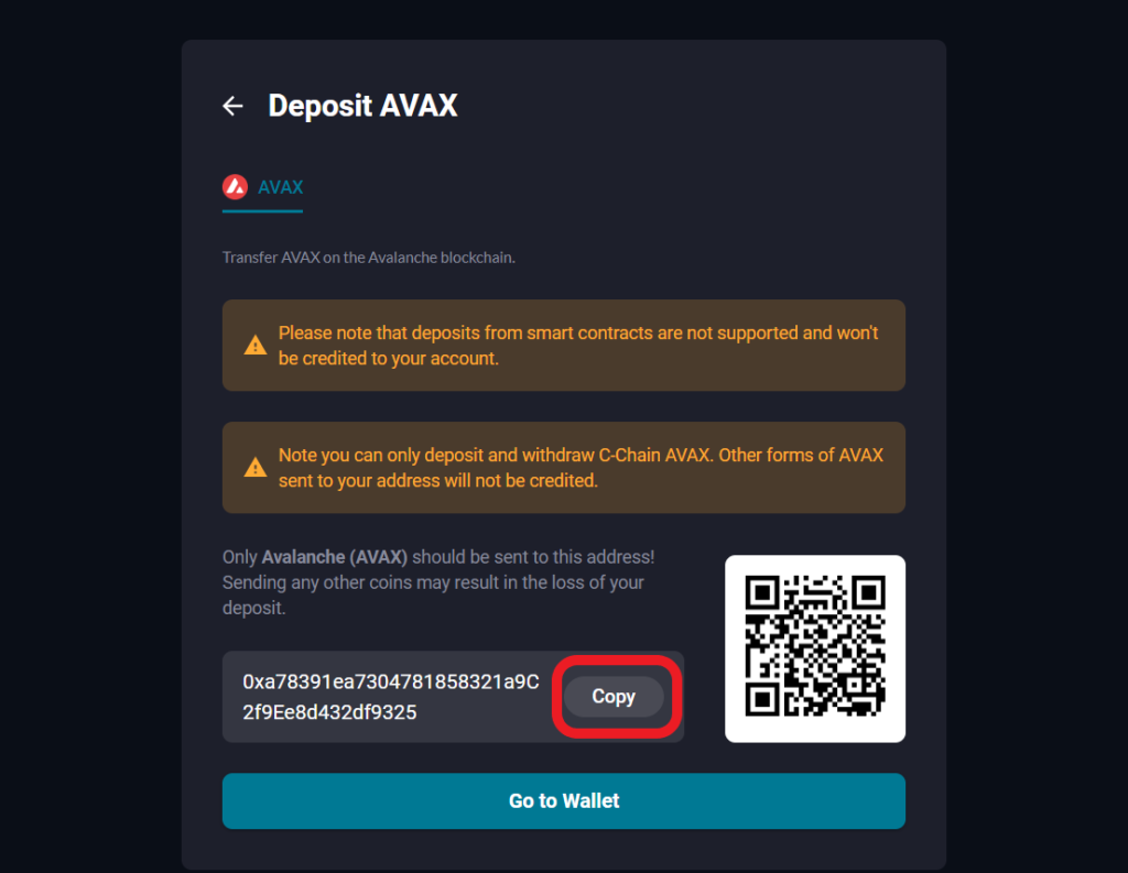 Deposit AVAX in FTX