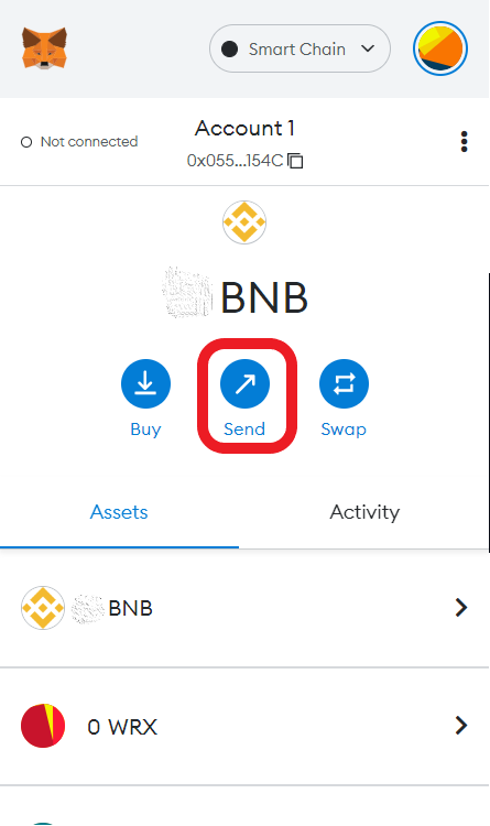 Send BNB from MetaMask to FTX