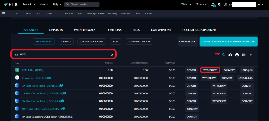 withdraw USDT from FTX to Trust Wallet