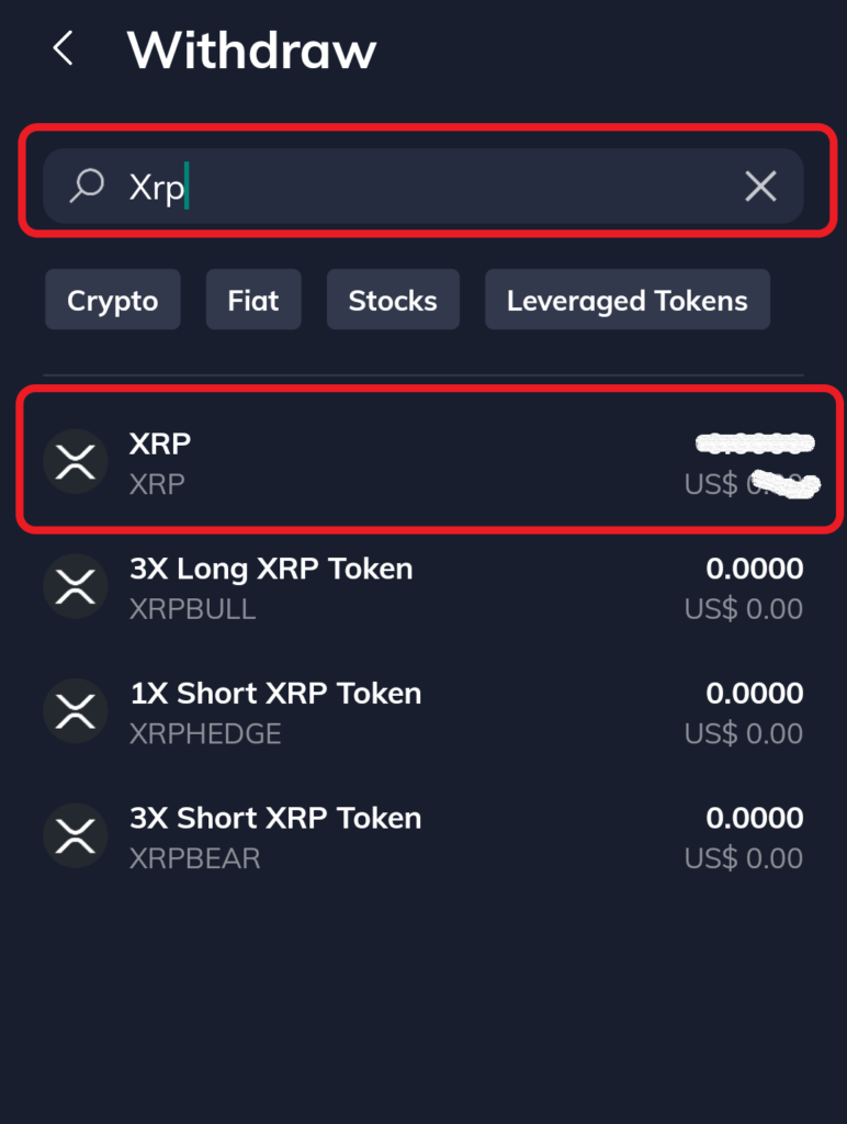 withdraw XRP from FTX mobile application to Trust Wallet