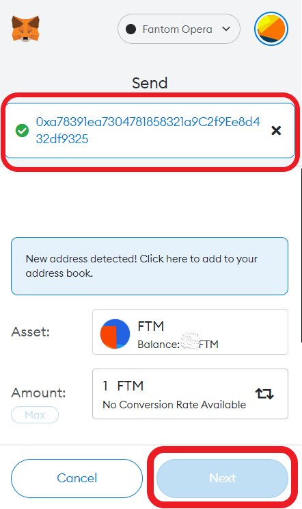 Send FTM from MetaMask to FTX