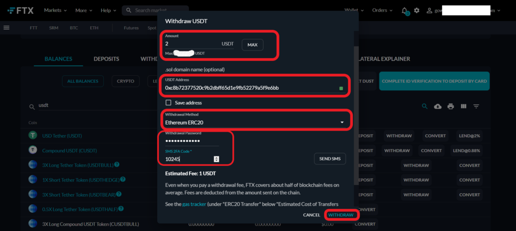 withdraw USDT from FTX to Trust Wallet