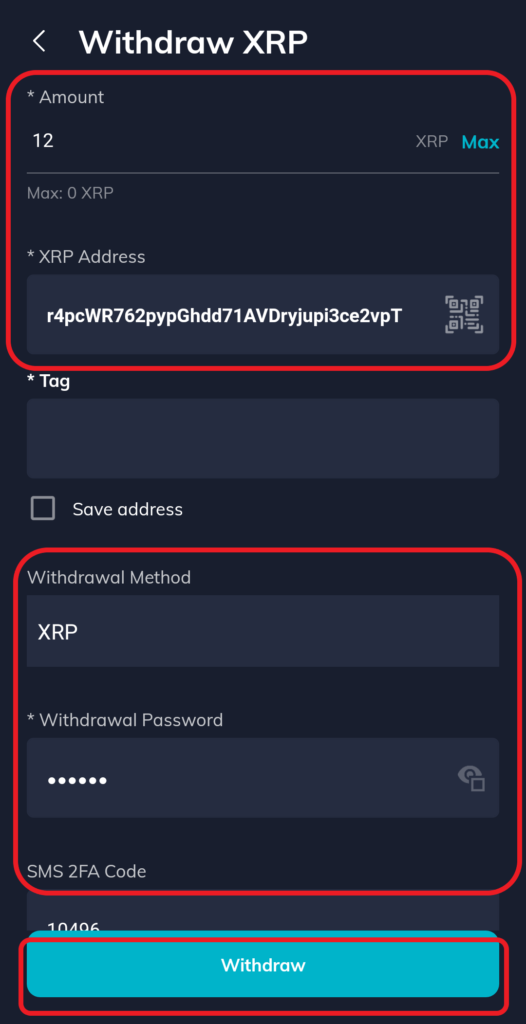 withdraw XRP from FTX mobile application to Trust Wallet
