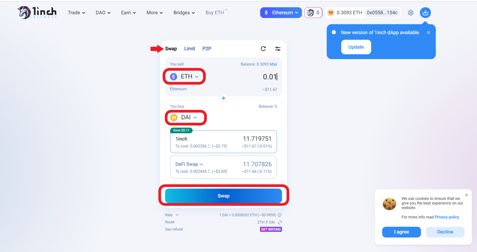 how to send dcn metamask