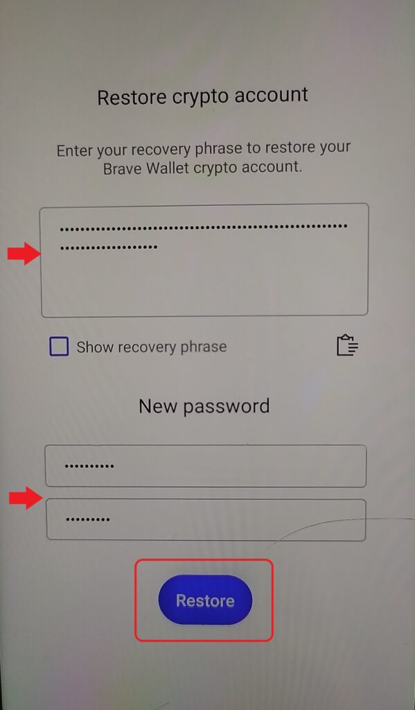 password reset on Brave Wallet Mobile Application