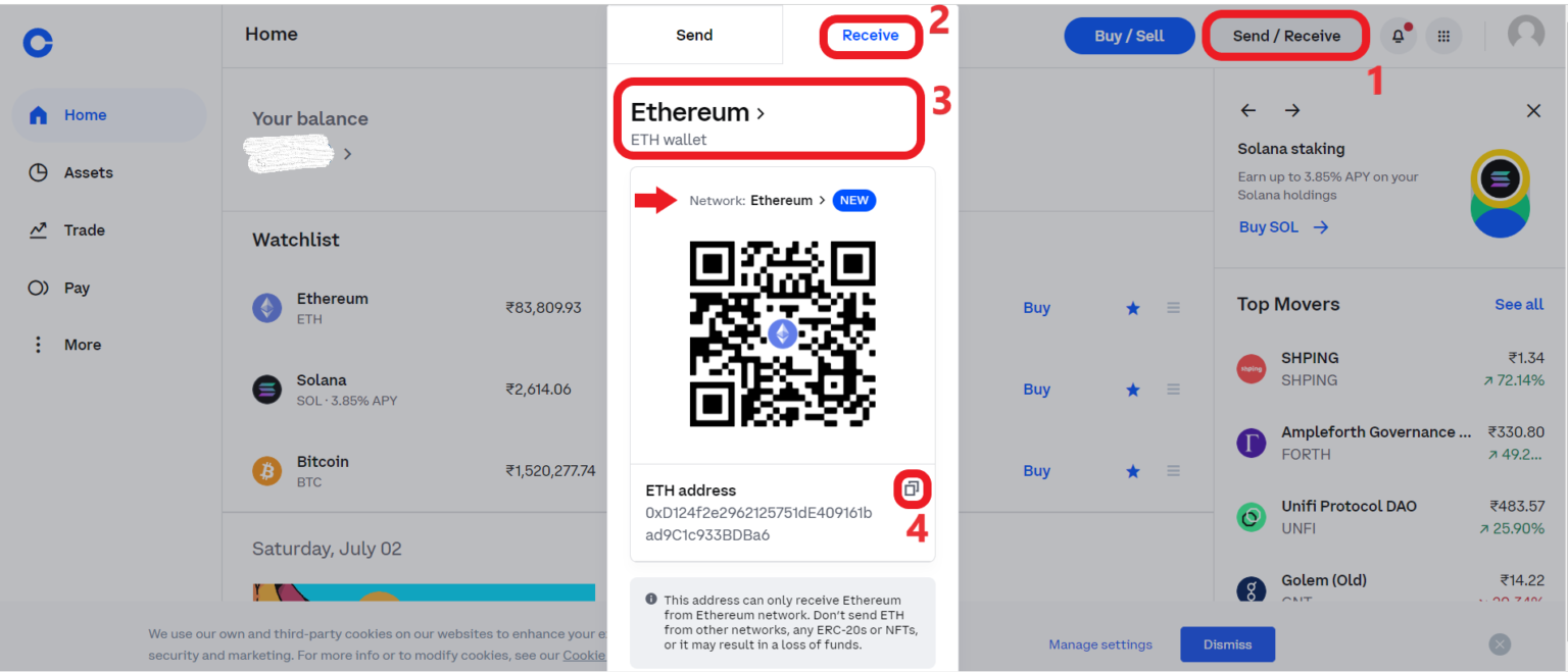 how to send eth with coinbase pro