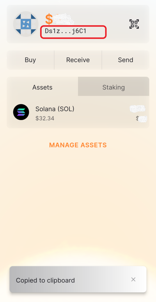 Solflare wallet address in mobile application
