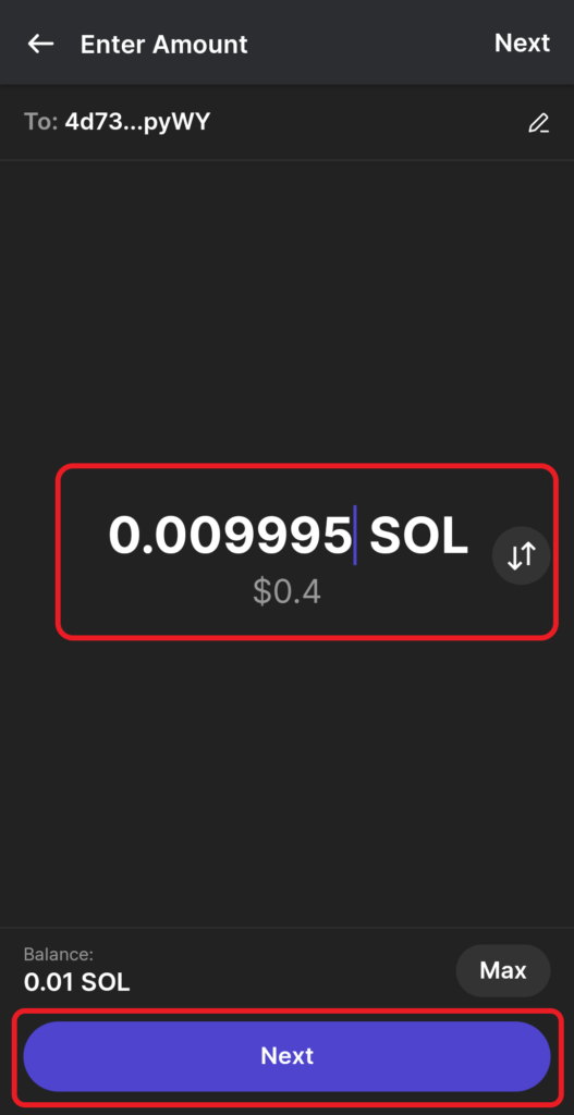SOL amount