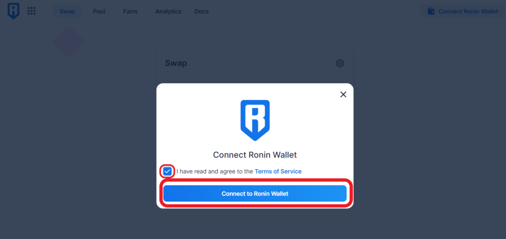 Connect Ronin Wallet to Katana DEX
