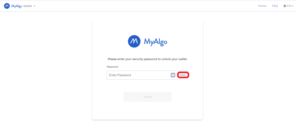 Reset MyAlgo Wallet Password