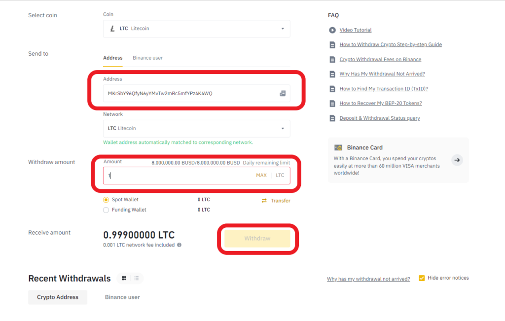 withdraw LTC from Coinbase to Binance