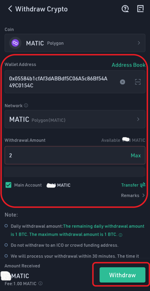 Transfer Polygon (MATIC) from KuCoin to MetaMask