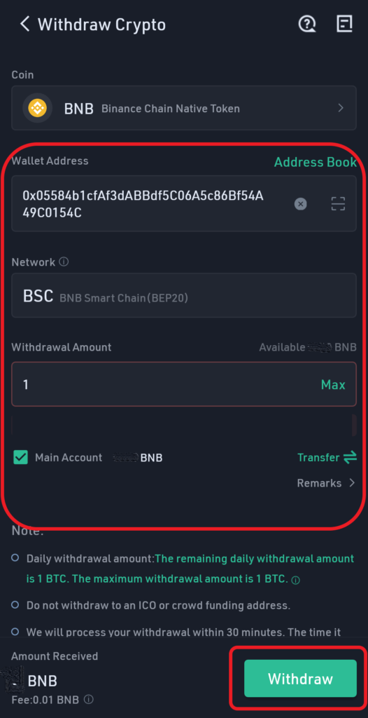 Transfer BNB from KuCoin to MetaMask