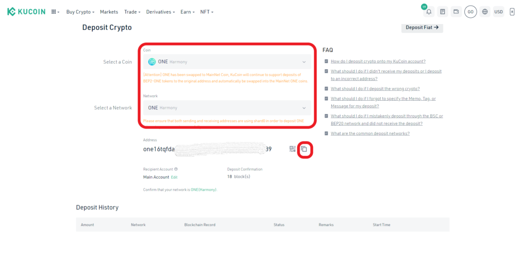 KuCoin ONE deposit address