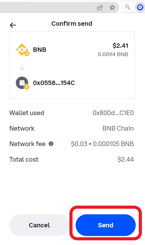 Transfer Binance Coin (BNB) from Coinbase Wallet to MetaMask