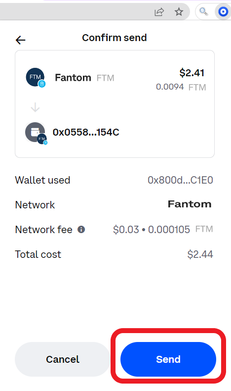 Transfer Fantom (FTM) from Coinbase Wallet to MetaMask