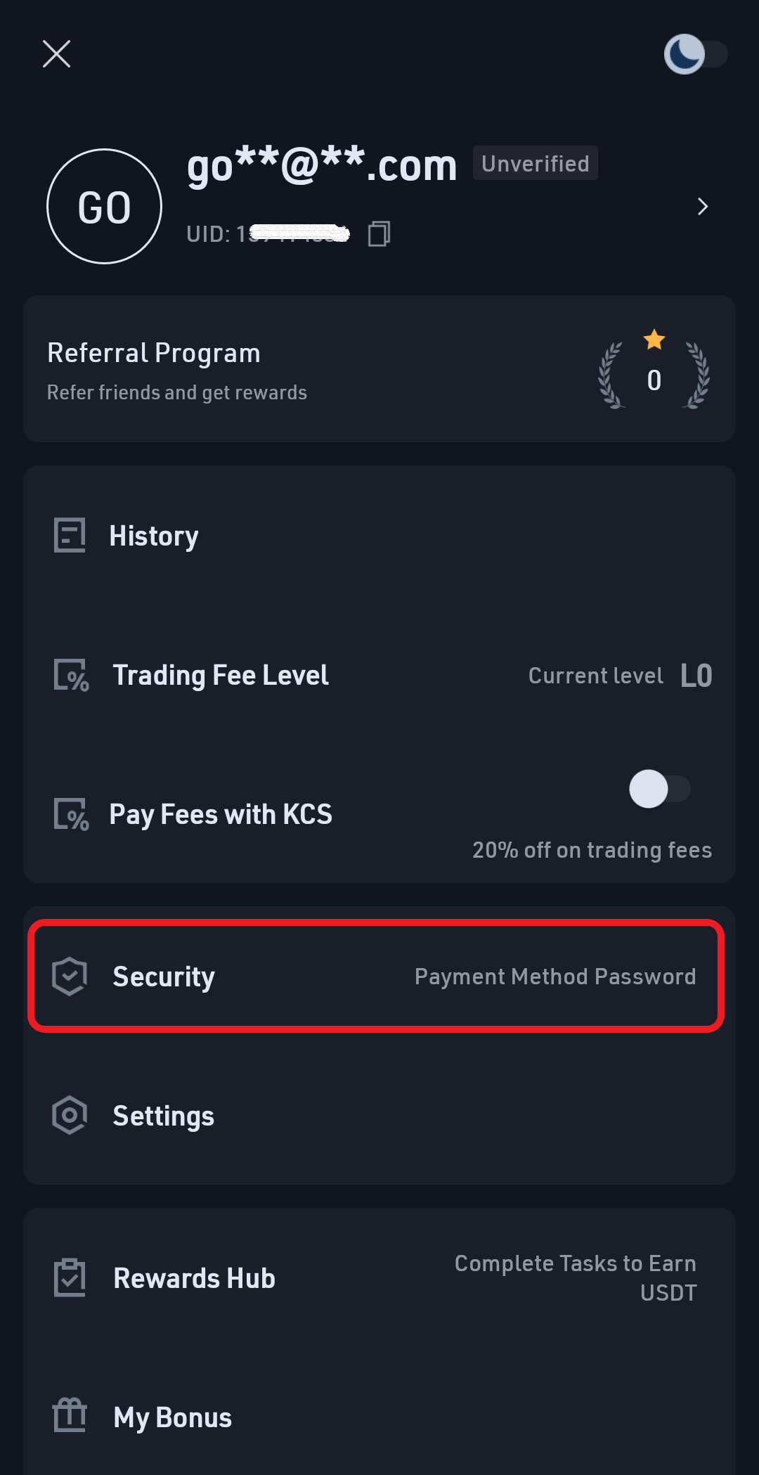 how to change password on kucoin