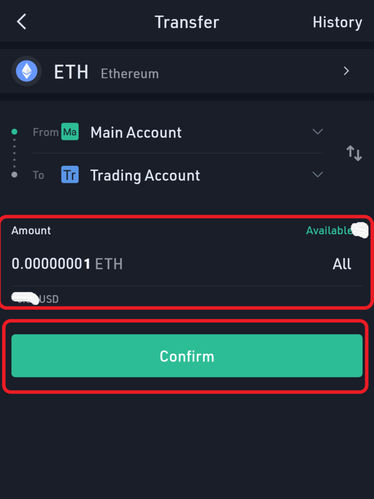 Transfer crypto from Main Account to Trading Account in KuCoin