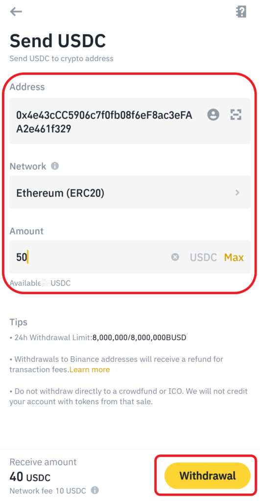 Transfer USDC from Binance to Coinbase