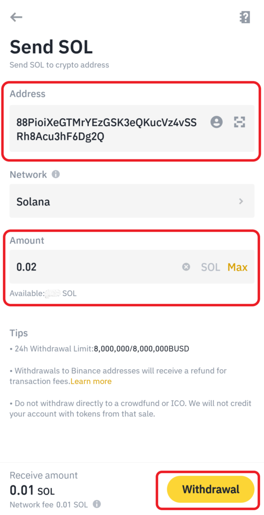 Transfer Solana (SOL) from Binance to Coinbase