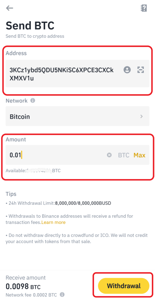 Transfer Bitcoin (BTC) from Binance application to Coinbase
