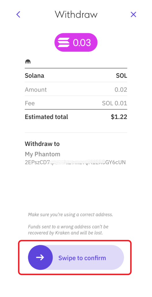 Confirm SOL withdrawal