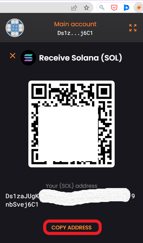 SOL deposit address in Solflare
