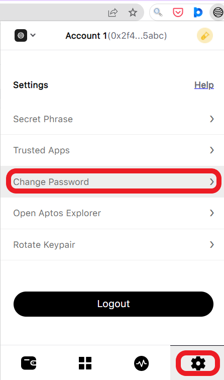 Change Martian Aptos Wallet Password