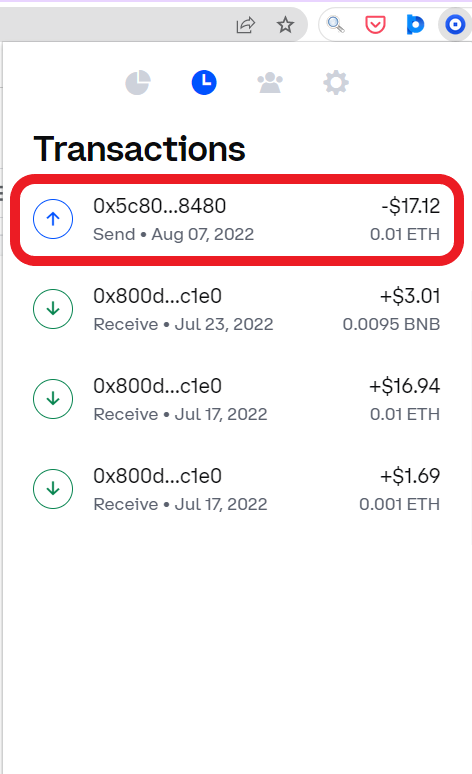 recent transfers in Coinbase Wallet
