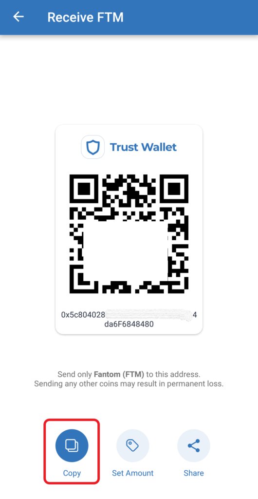 FTM deposit address in Trust Wallet