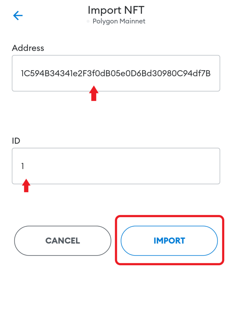 Paste NFT Contract address and ID 