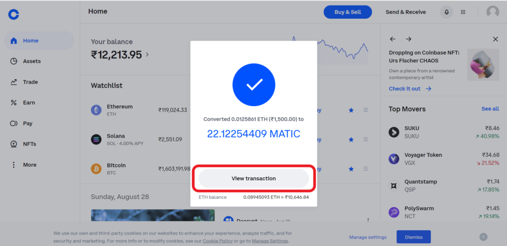Convert Cryptocurrency from One to Another on Coinbase 